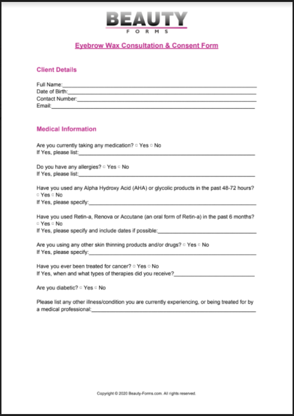 Printable Free Waxing Consent Form - Printable Templates