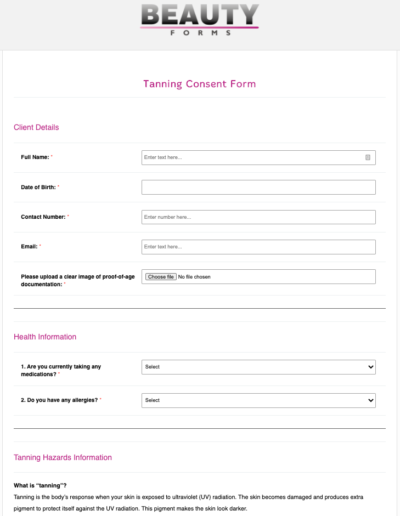 Tanning Consent Form Online Form Templates Pdfs 8727